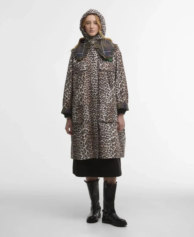 Barbour x GANNI Leopard Print Waterproof Parka Jacket