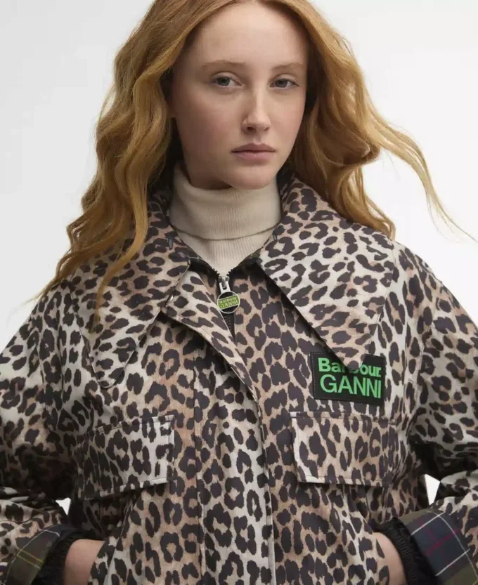 Barbour x GANNI Leopard Print Waterproof Parka Jacket