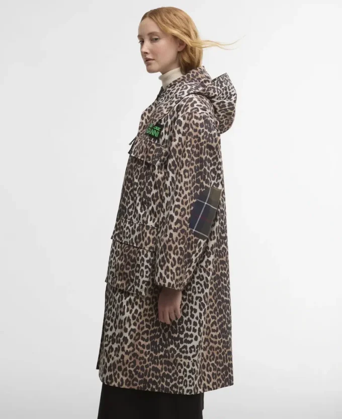 Barbour x GANNI Leopard Print Waterproof Parka Jacket