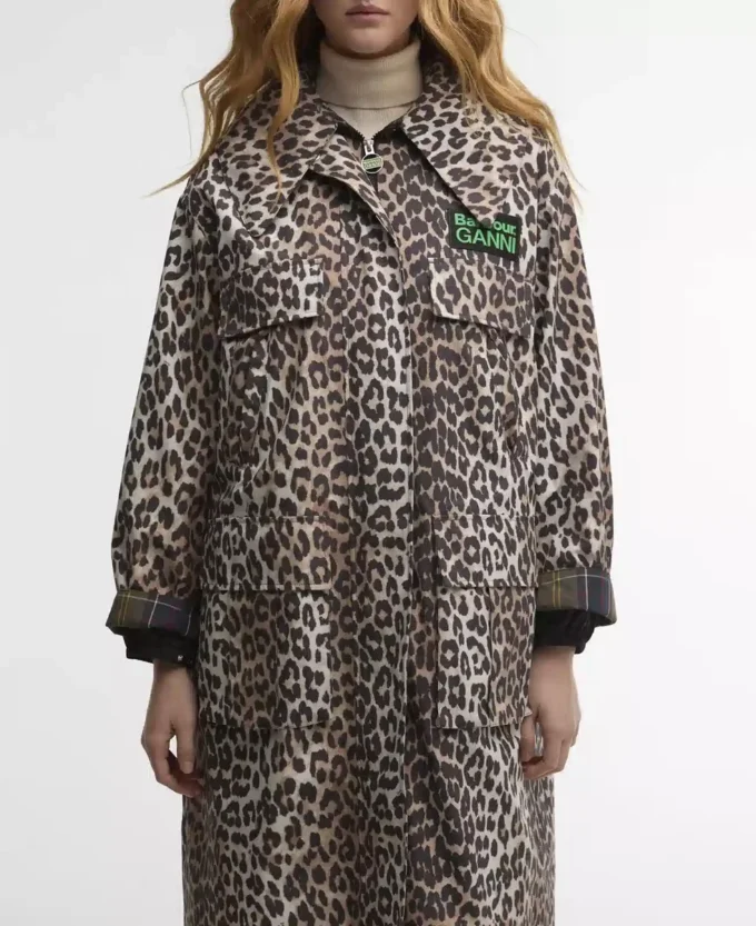 Barbour x GANNI Leopard Print Waterproof Parka Jacket