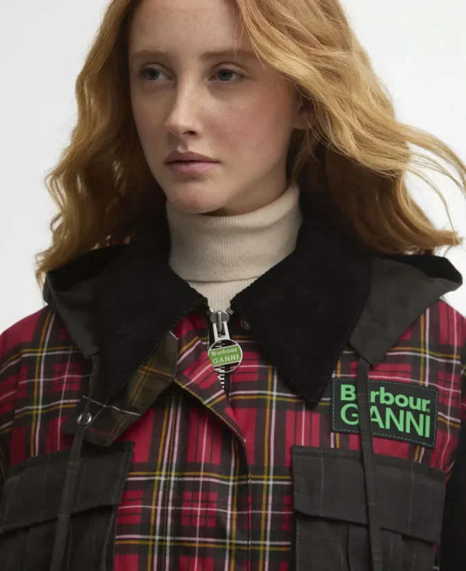 Barbour x GANNI Tartan Peplum Waxed Jacket