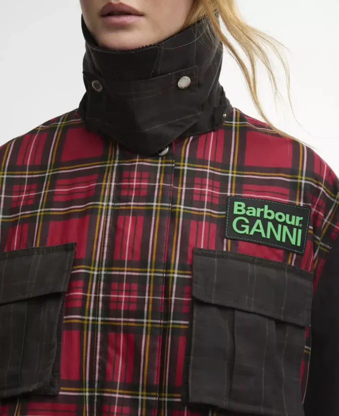 Barbour x GANNI Tartan Peplum Waxed Jacket
