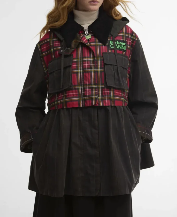 Barbour x GANNI Tartan Peplum Waxed Jacket
